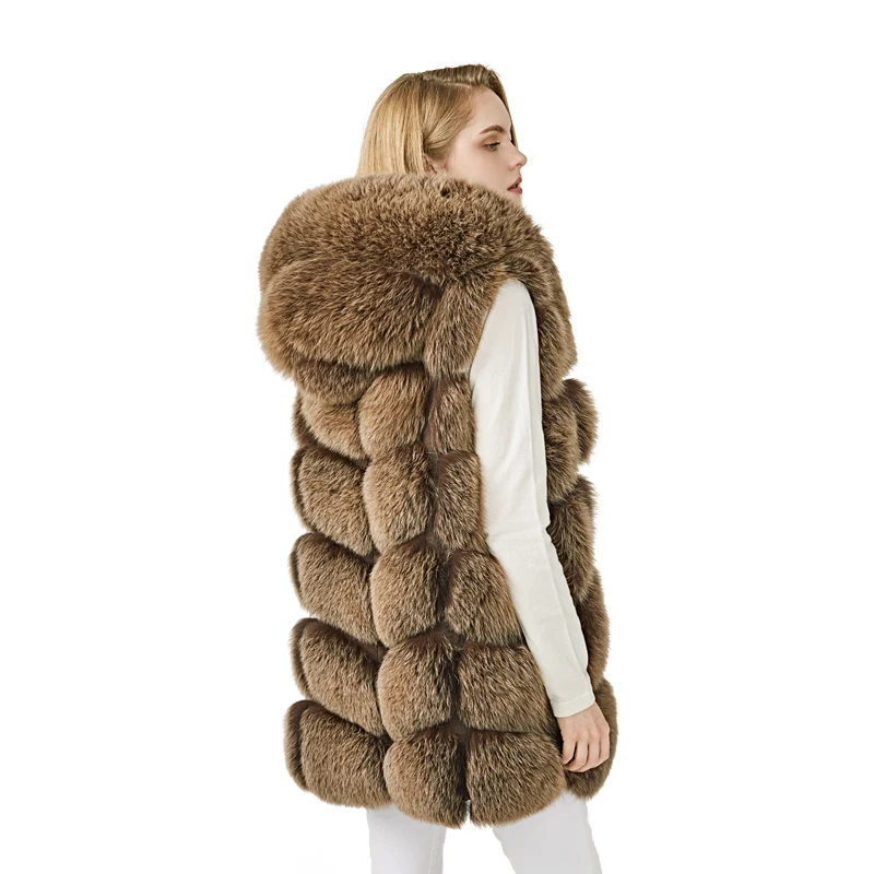 Factory Supply Natural Big Striped Fur Fox Vest High Quality Women Winter Warm Fluffy and Soft Real Fur Vest Women