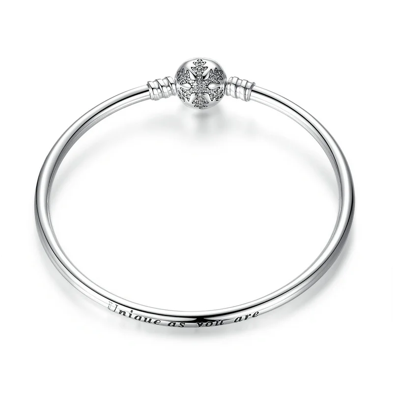 

fine jewelry custom sterling 925 bracelet Winter season item snowflake 925 Silver DIY charm bangle bracelet for jewelry making