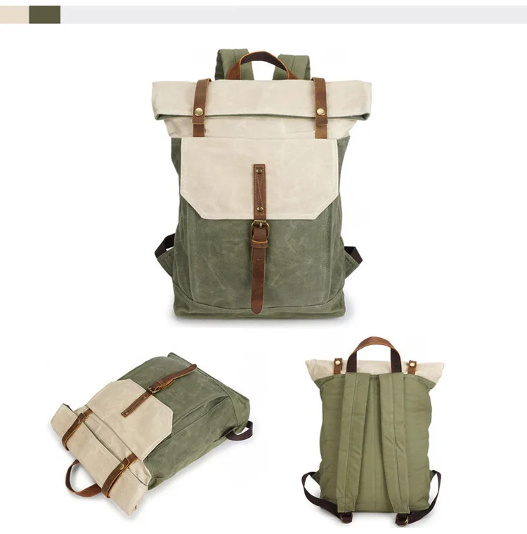 Latest multi color waxed canvas design camping outdoor waterproof bicycle rucksack bagpack backpack for traveling