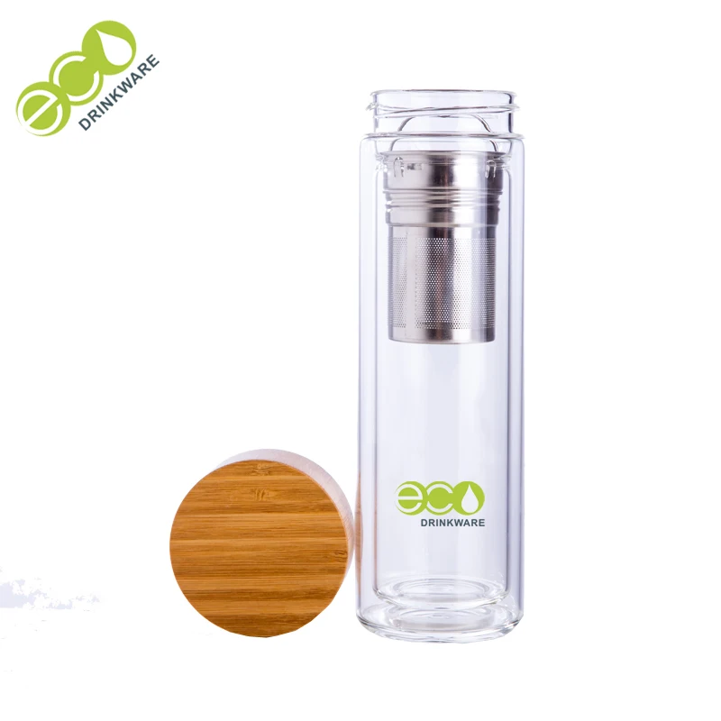 

BPA free design logo printing stock double wall borosilicate glass bottle glass water/coffee/tea/juice