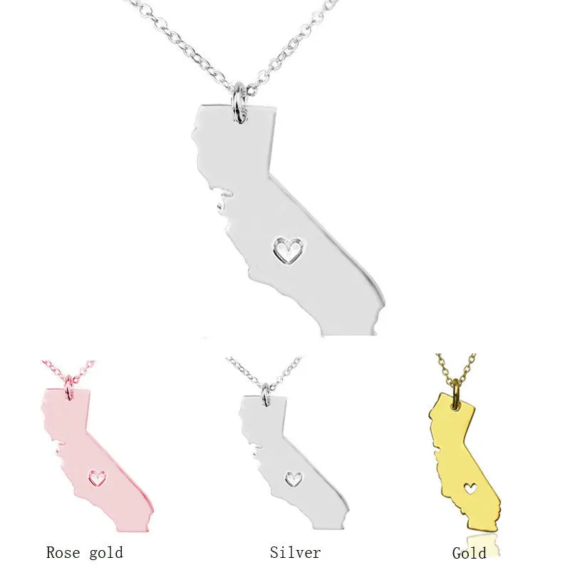 

2022 New Arrival Stainless Steel United States of America Map Pendant Necklace Steel Color California Map Pendant Necklace, As picture