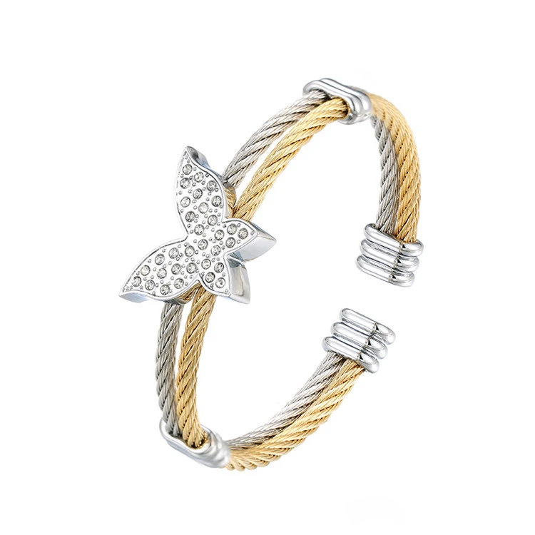 Bangle-556 Xuping Fashion Multicolor bangle bracelet, Double Twisted Wide Butterfly Cuff Stainless Steel Bracelet Women