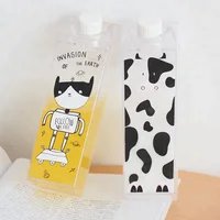 

Customized Portable 500ML non spill plastic milk box shape square Transparent water bottle