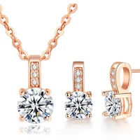

New Arrival Wedding Jewelry Set Silver / rose gold Color Cubic Zircon Necklace/Earring set