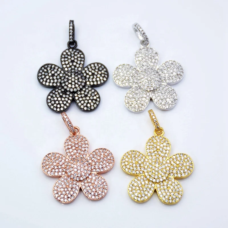 

Micro CZ paved flower pendant cubic zirconia pendant five-petaled flowers fashion charm for jewelry making girls gift, Multi color