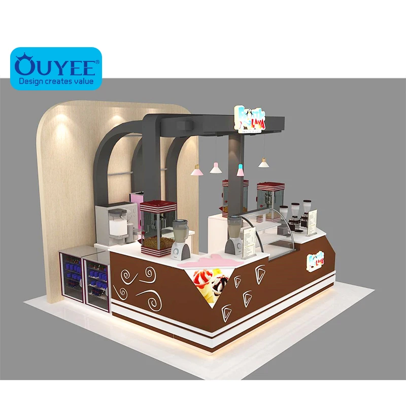 
Lovely Ice Cream Shop Counter Design Factory Customized Indoor Mall Coffee Shop Kiosk Ice Cream Wooden Kiosk Design 