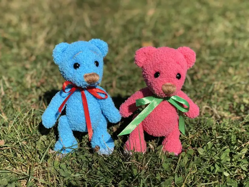 mini tiny teddy bear plush with ribbon