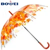 Factory direct sales fashionable plastic transparent maple leaf printing umbrella