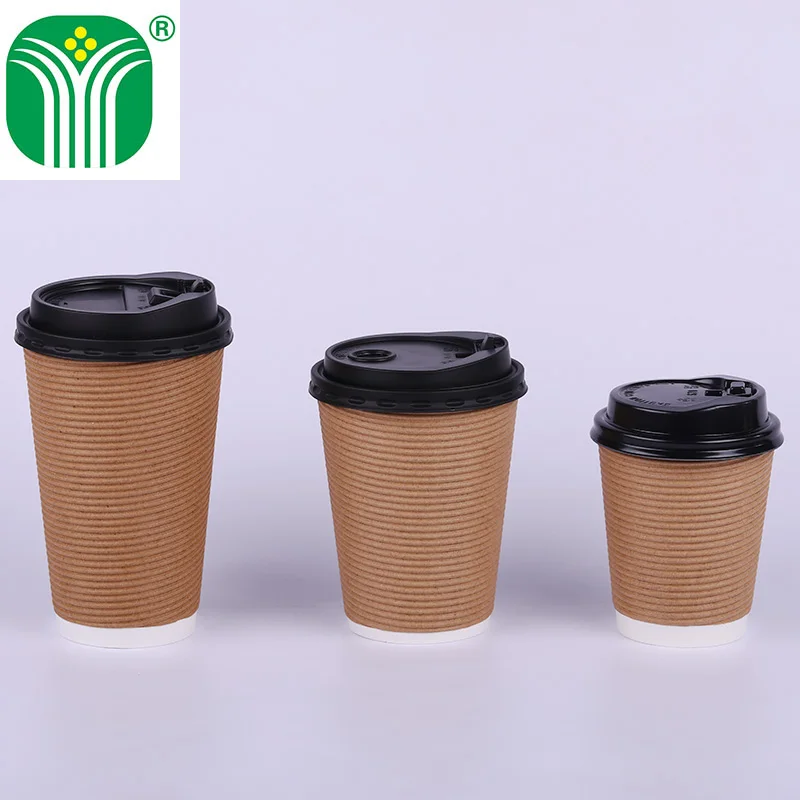 
custom logo printed 16oz disposable triple wall straight wave paper coffee cup 