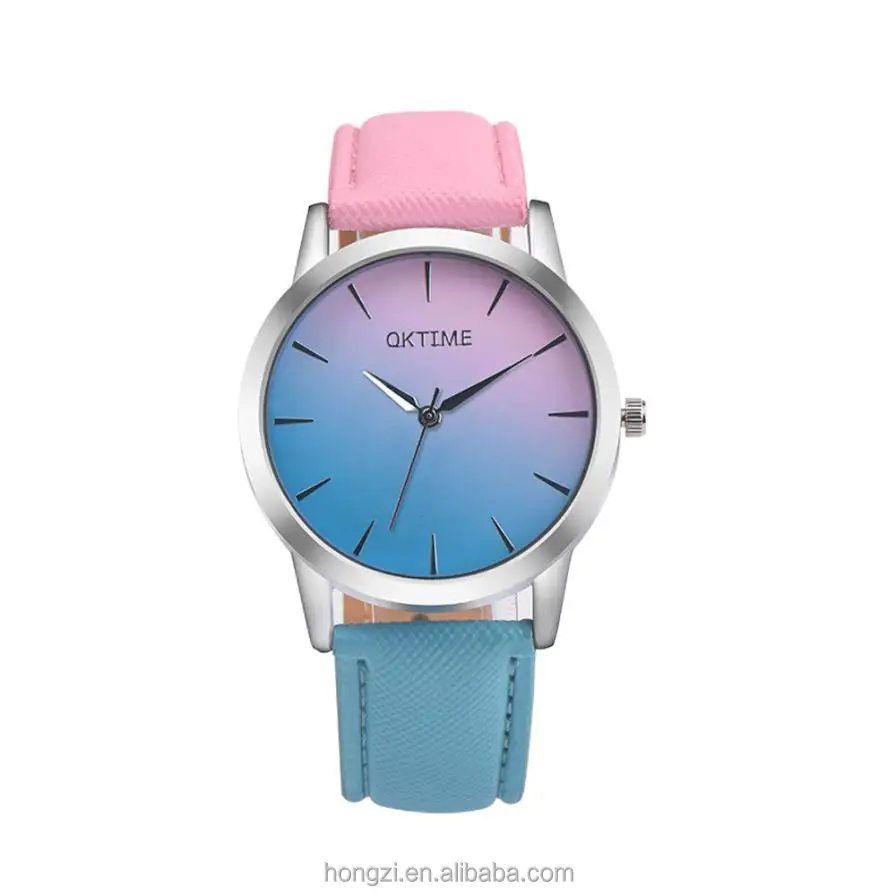 

Fashion montre femme quartz watch women Rainbow Design Leather Band Analog Alloy Quartz Wrist Watch clock women gift