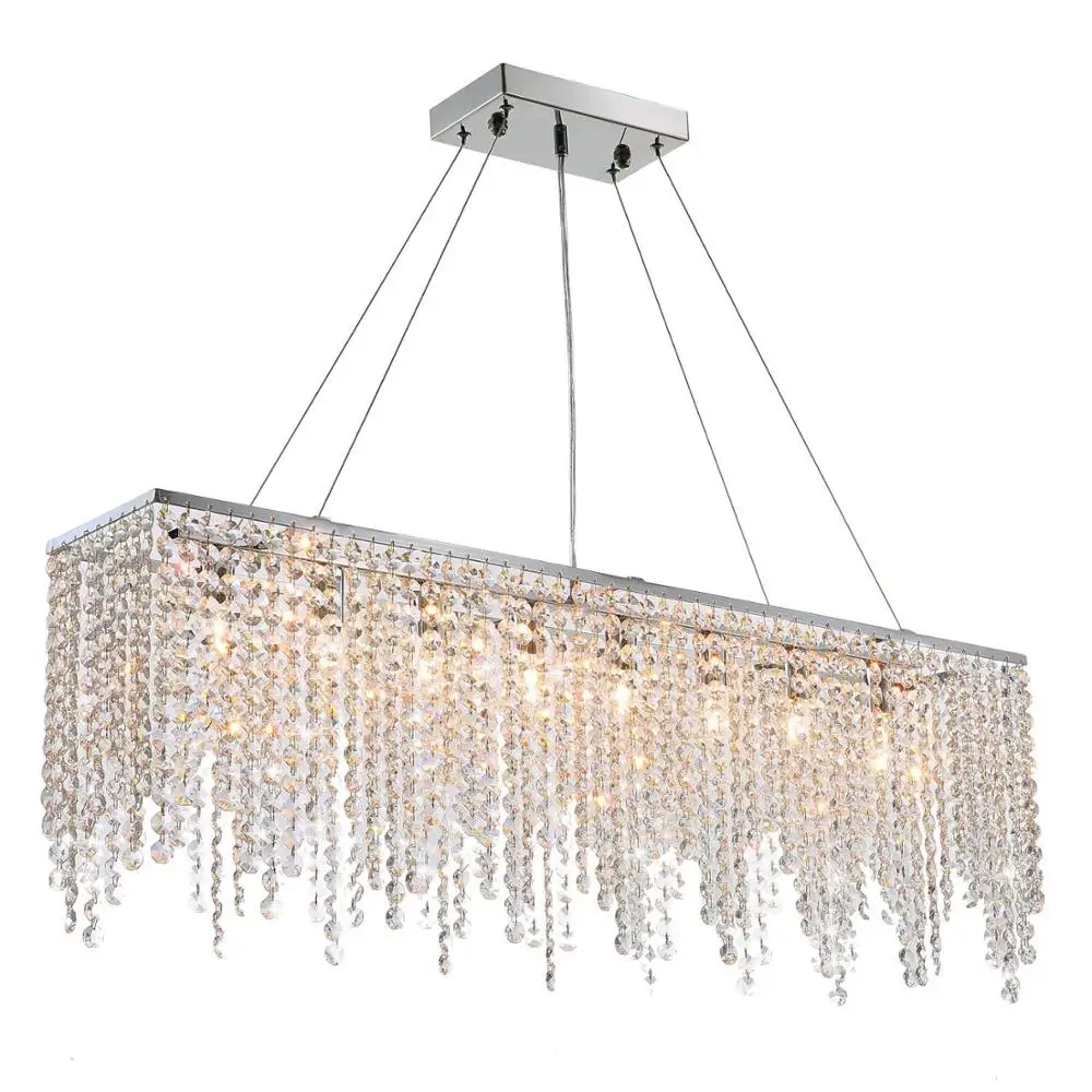 Modern Linear Rectangular Island Dining Room Crystal Chandelier Lighting Fixture