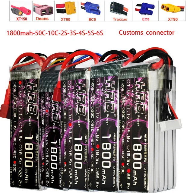 HRB 2S 7.4v 1800mah 50C 100C RC Lipo Battery for FPV Boat Race Drone Quadcopter