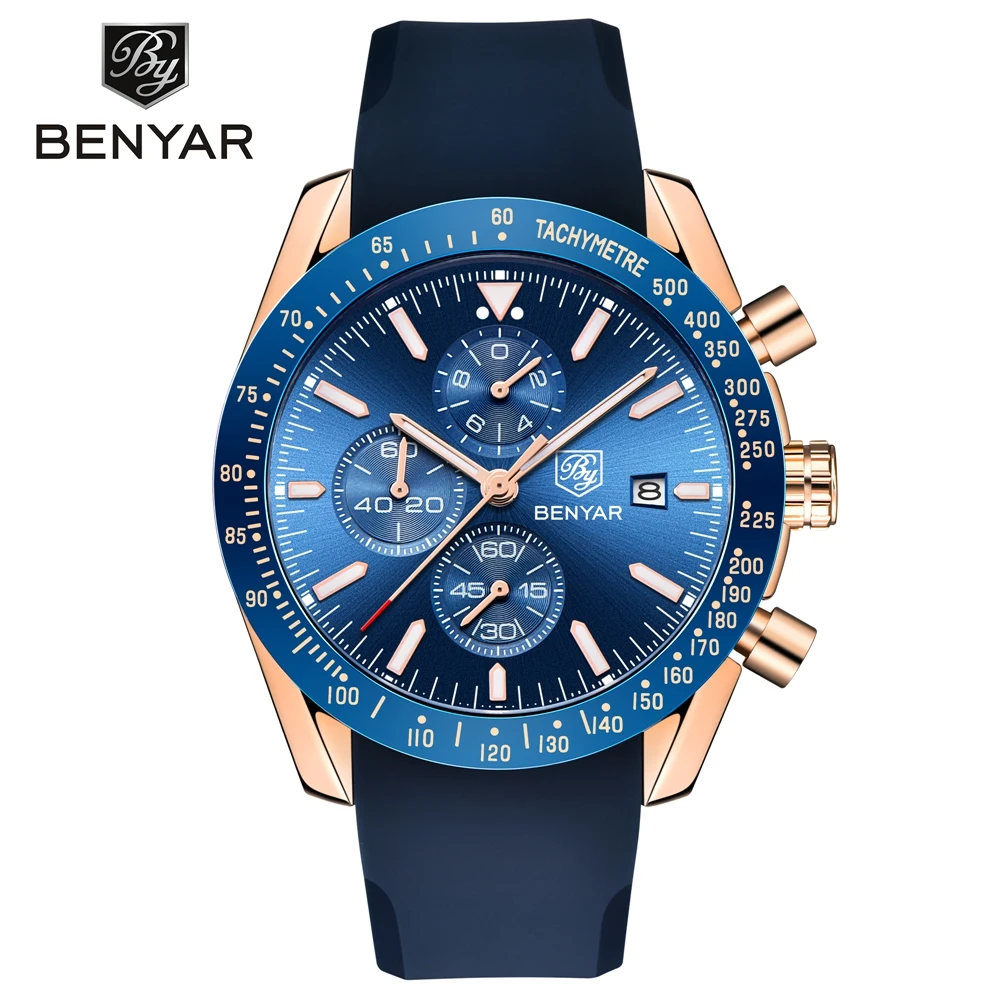 

BENYAR BY-5140M Men'sFashion&Casual Watch Japan Quartz Movement Silicone Band Business Watch Auto Date