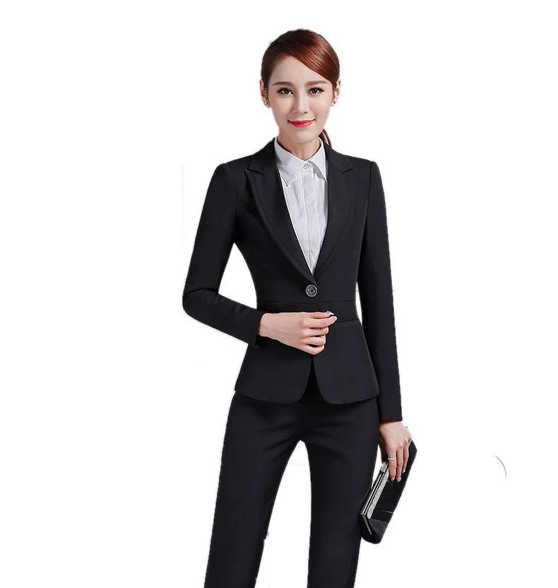 プロの女性パンツスーツ Ol ファッションビジネスの正式なスリム長袖