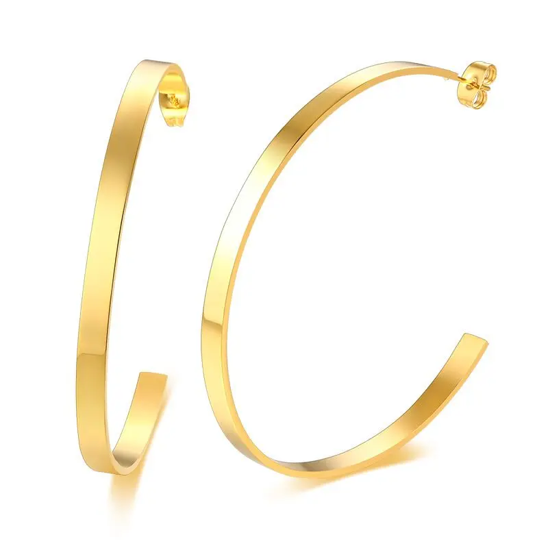 

C shaped titanium steel American minimalist HOOP large flat ring hot sale earrings