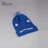 blue Kids custom mouse pattern pompom knit beanie