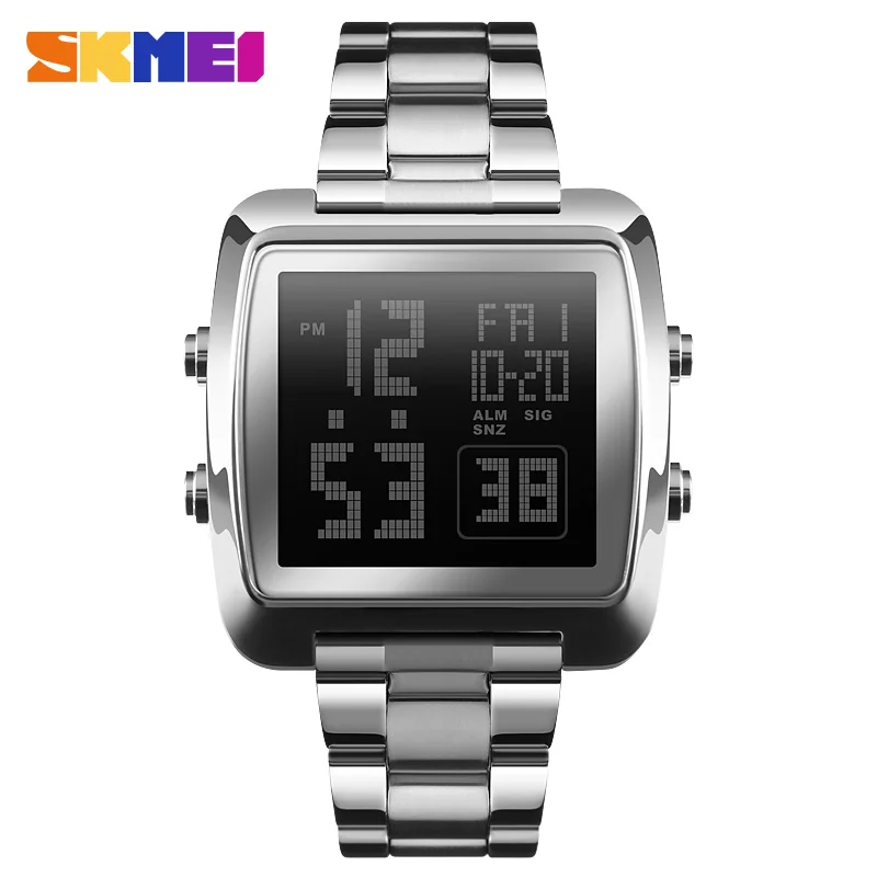 

SKMEI 1369 Men Digital Stainless Steel Watch Week Date Alarm Luminous Countdown