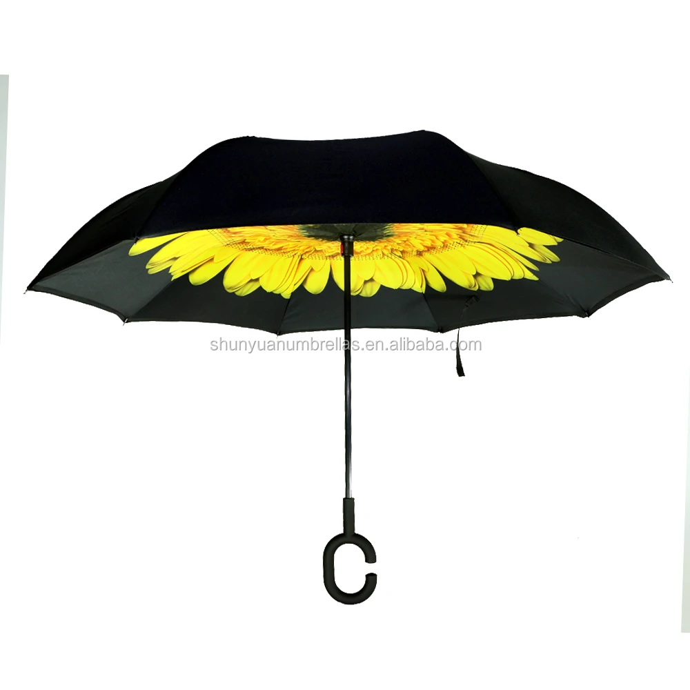 Manual Open Reverse Folding Umbrella for Rain, Car with Carrying Case -  Windproof & UV Protection Umbrellas for Women & Men