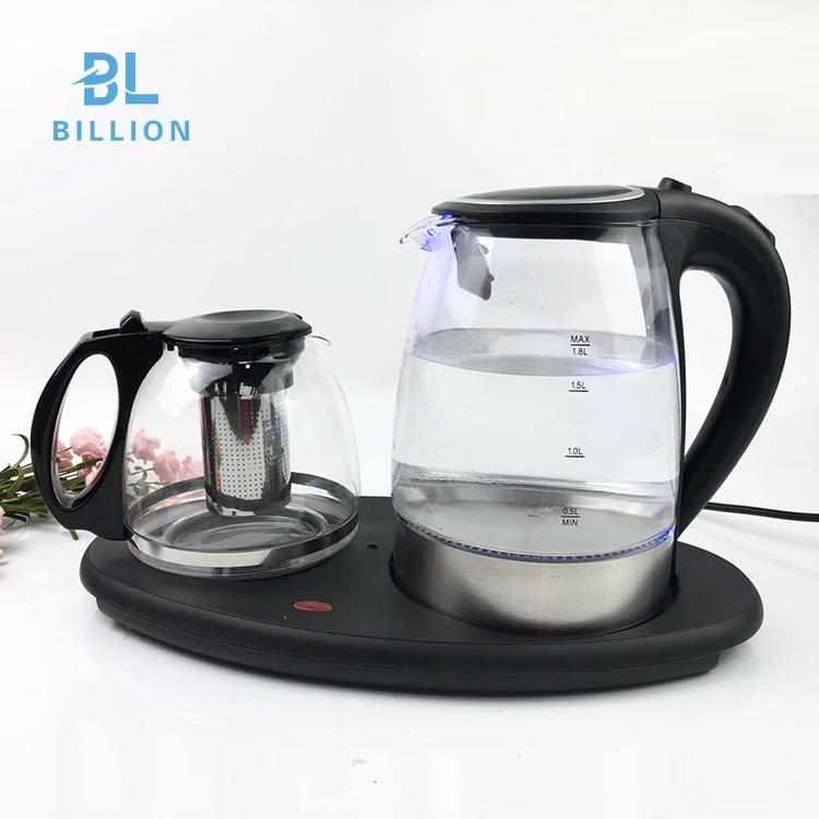 1.8L Blue LED Light Electric Glass Kettle 1800W Tea Coffee Kettle Pot with  Temperature Control & Keep-Warm Function