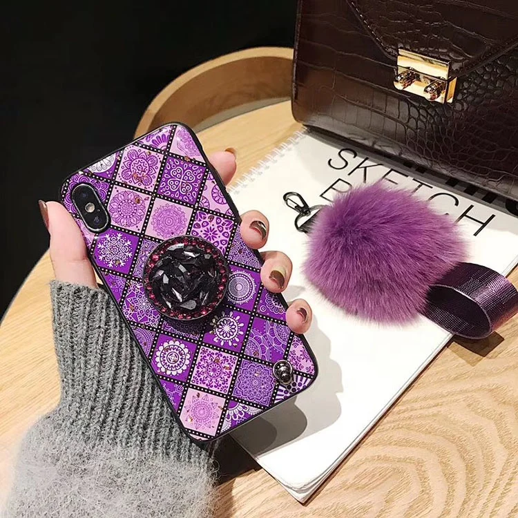 Luxury Fur Ball Pink Purple Mobile Cover For Iphone 7plus 8 Xs