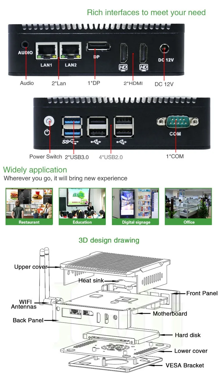 Slim Consumer Electronics Hardware & Software desktop computer case tower industrial mini pc for shopping mall kiosk