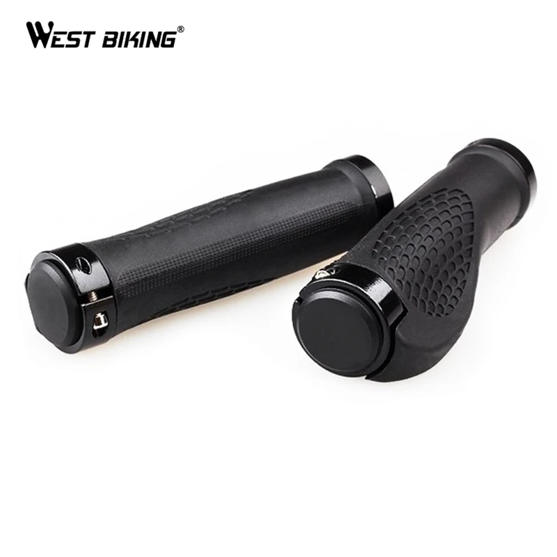 

WEST BIKING Cycling Grips Aluminum Alloy Double Lock-on Rubber Handlebar Grips Training Mountain Bicycle Handle Grip, Red gold black