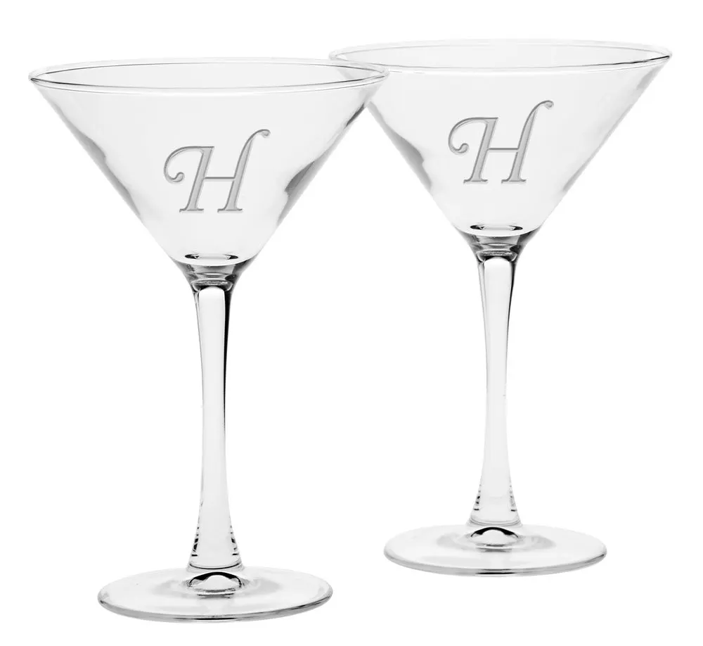 Culver Deep Etched Martini Glass, 7-1/4-Ounce, Monogrammed Letter-H, Set of...