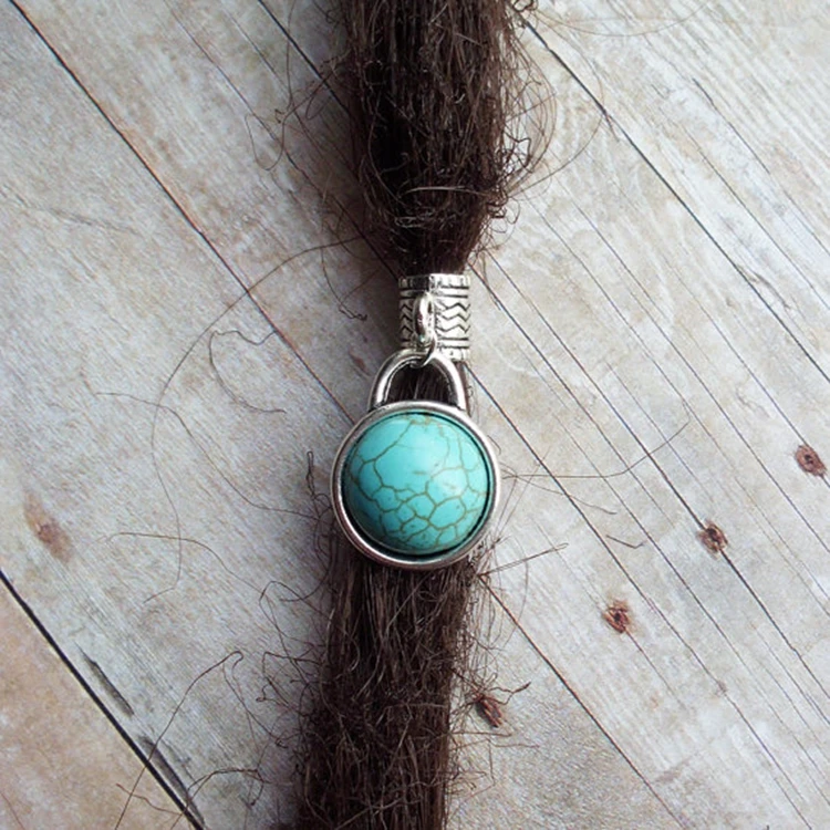 

Free Shipping Boho Bohemian Silver and Turquoise Moroccan Stone Charm Dreadlock Hair Accessory