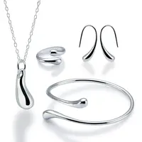 

Fashion jewelry factory 925 silver plated necklace ring bangle earring fresh water drop jewelry set for women girl