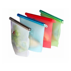 Image of Set of 4 Vegetables Fruit Waterproof Snack Reusable Silicone Storage Fresh Food Bags