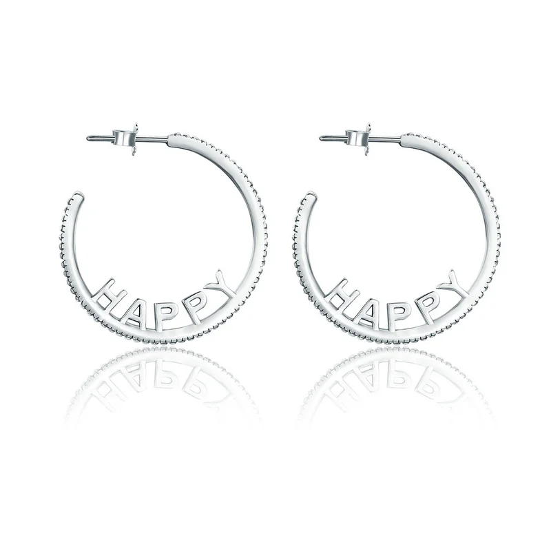 

VSE087 Hottest 925 Sterling Silver Happy Large Big Stud Earrings for Women Jewelry