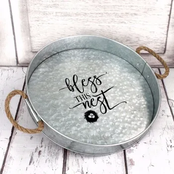 round metal tray with handles