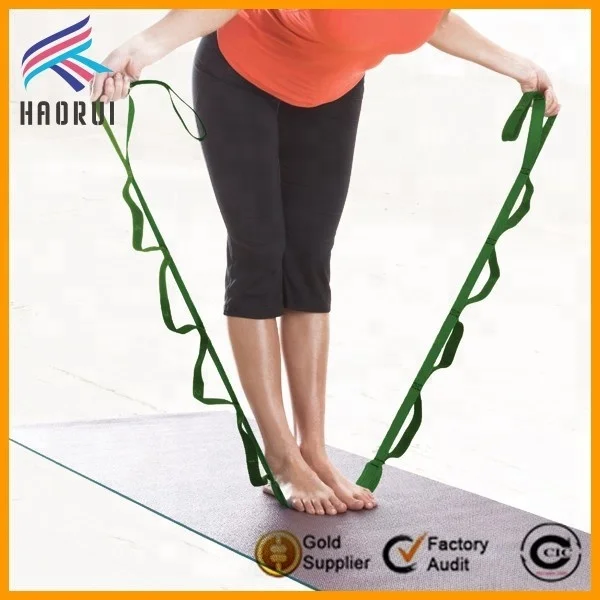 

Wholesale Cotton Stretch Out Strap with Foot Pad Loops Yoga Strap MOQ 50pcs, Green or as customized