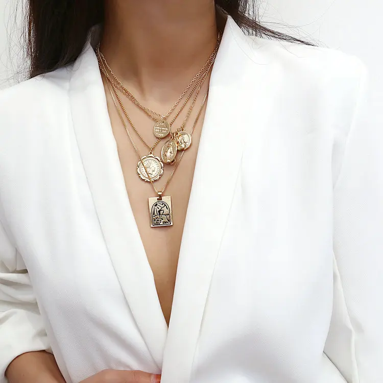 2019 New Design Cross Long Pendant Choker Multilayer Necklace for Women
