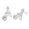 earring factory china rhodium plated Eiffel Tower shaped CZ stud earring