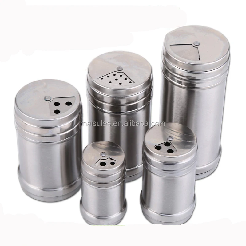 

stainless steel spice jars Rotate Seasoning cover cans herb grinder condiment container Toothpick Shaker cookie pot Salt Bottle, Silver