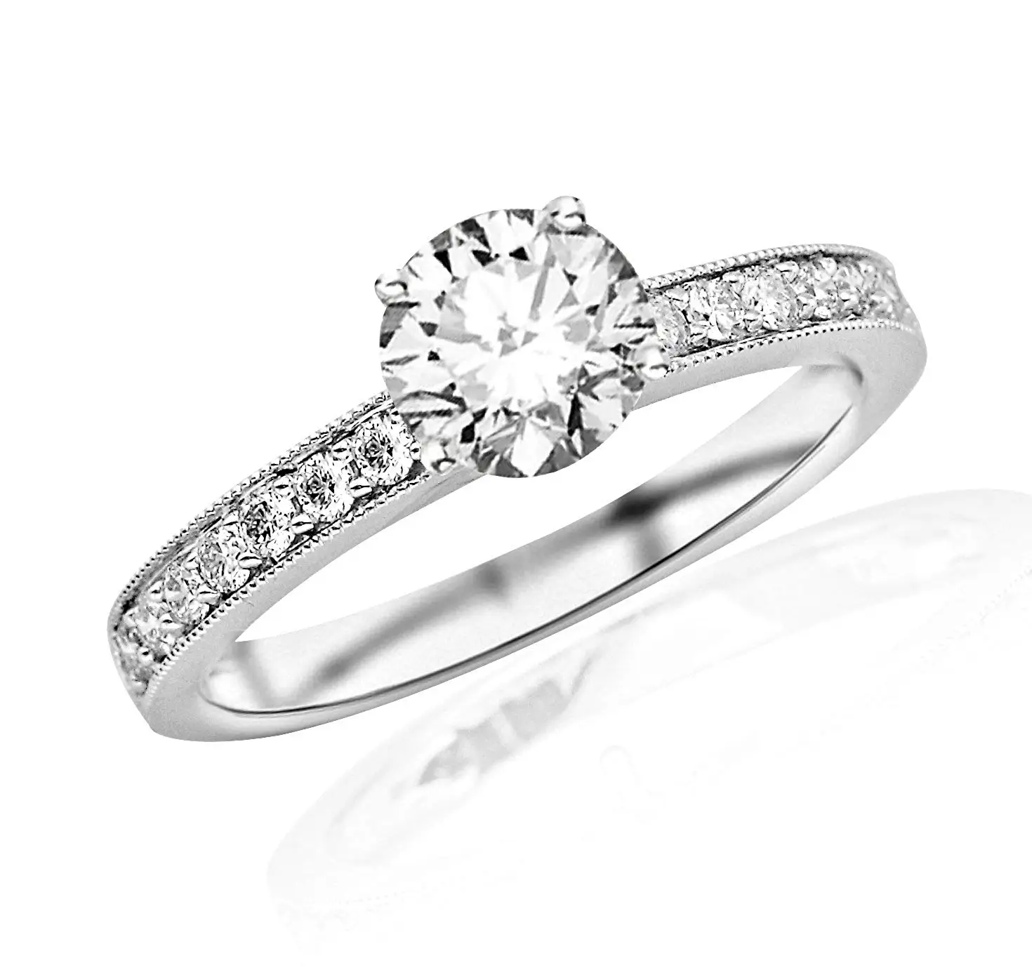 1.3 Carat Classic Side Stone Pave Set With Milgrain Diamond Engagement Ring 14K Black Gold with a 1 Carat I-J I2 Round Brilliant Cut/Shape Center