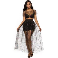 

2019 Summer New Designs Fashion Sexy Tulle Polka Dot Transparent Breathable Two Piece Set Women Clothing