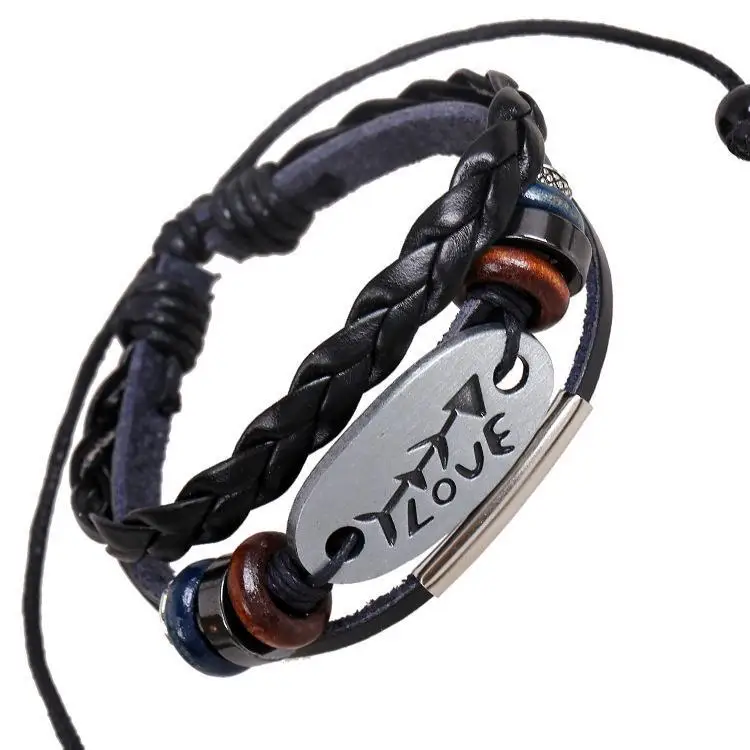 

Tryme Punk Ancient Silver Genuine leather Bead Alloy LOVE unisex Bracelet men jewelry womens surf pulseira feminina diy rock sta, N/a