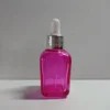 French square 30ml 50ml Red Purple Pink Blue Green perfume glass dropper bottle 30ml with gold rings white rubber wholesales