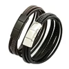 Men'S Punk Flat Black Men Layered Vintage Multilayered Woven Genuine Leather Braid Bracelet
