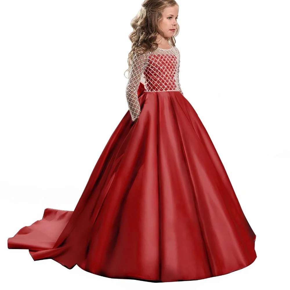 

latest girls party dresses 2-12 years long sleeve kids evening gown children fancy little girls dresses, Color 1;white;ivory;pink;others