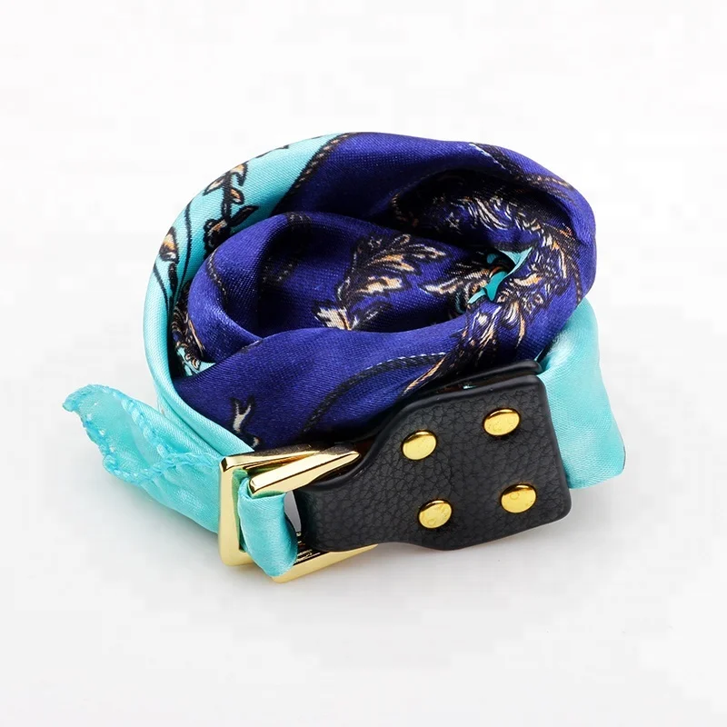 Womens Bohemia Fashion Leather Buckle Satin Silk Scarf Bracelets,100
