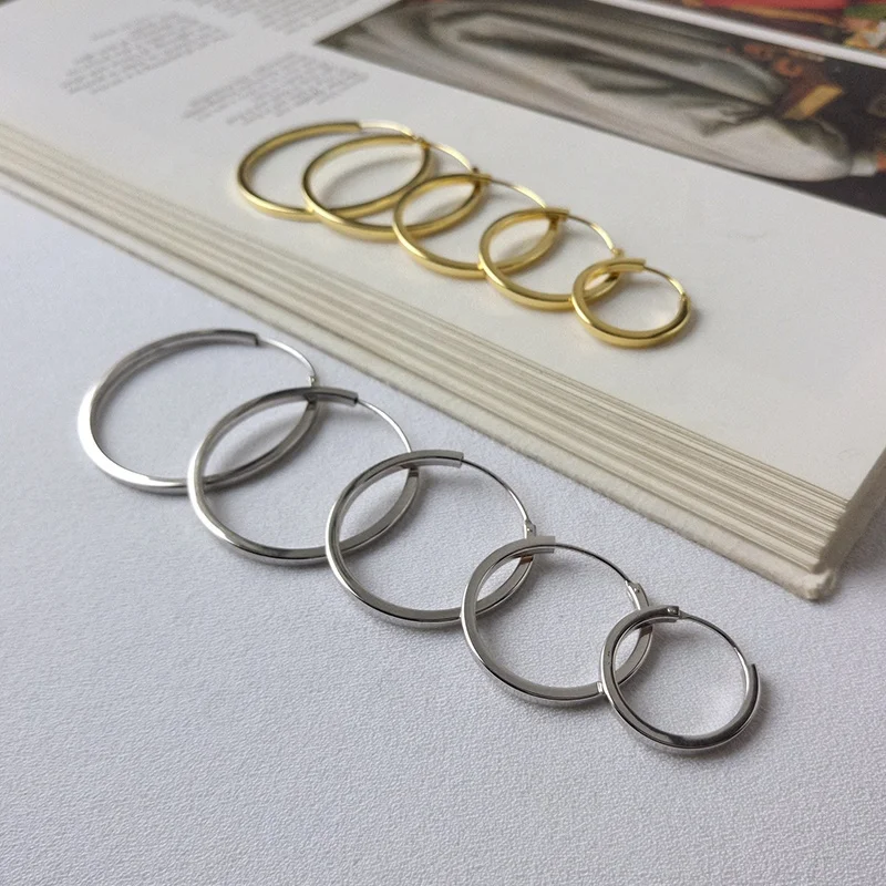 

Bulk Wholesale Minimalist Hoop Earrings Silver 925 Jewelry 18K Gold Exaggerated Earrings 5 Size E1758