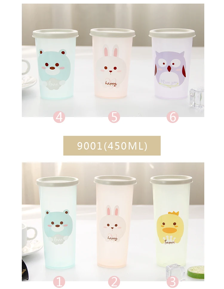 Cute 250ml hard plastic cups with lid kids bpa free water bottles for School children