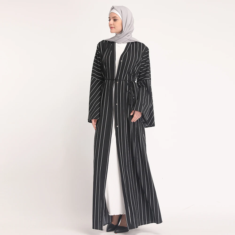 

New Abaya Designs Vertical Stripe Fashion Open Muslim Abaya, Black ,blue