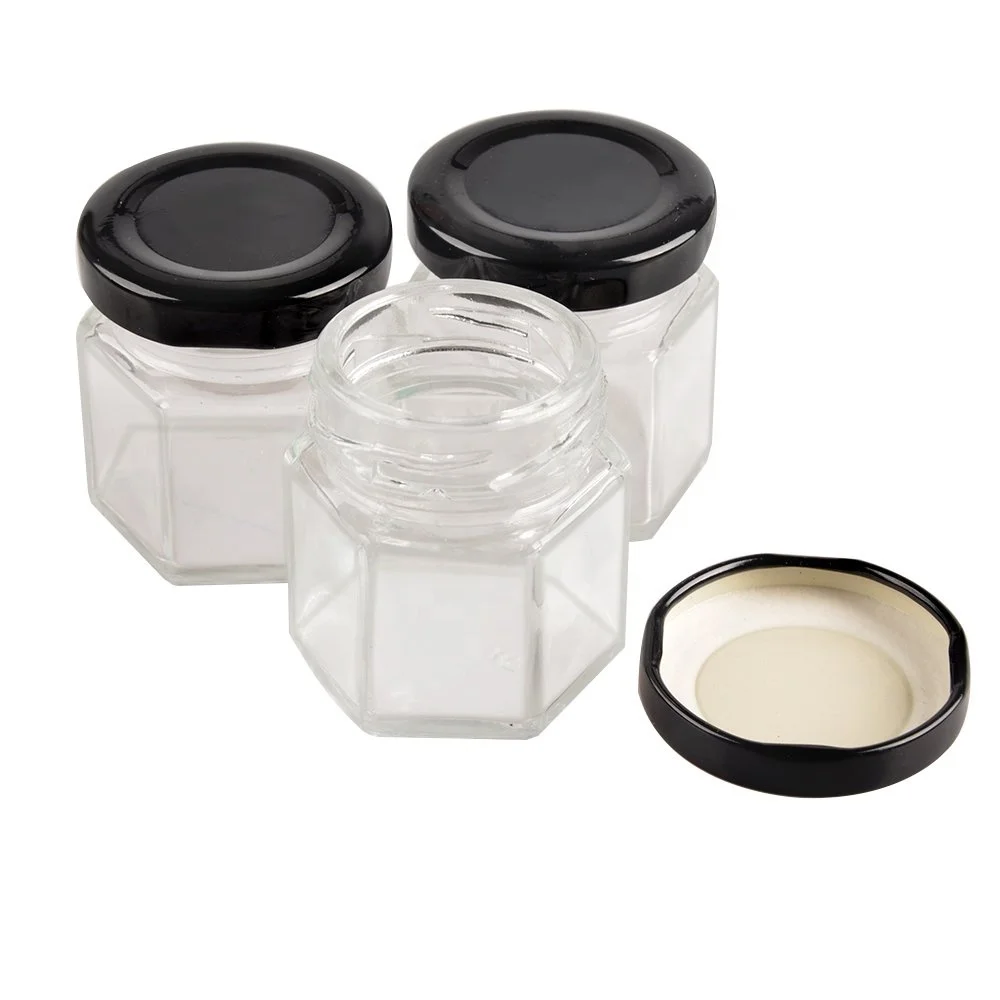 

2OZ 60ml Clear Hexagonal jam Glass Jelly Jar For Spice Candy Honey