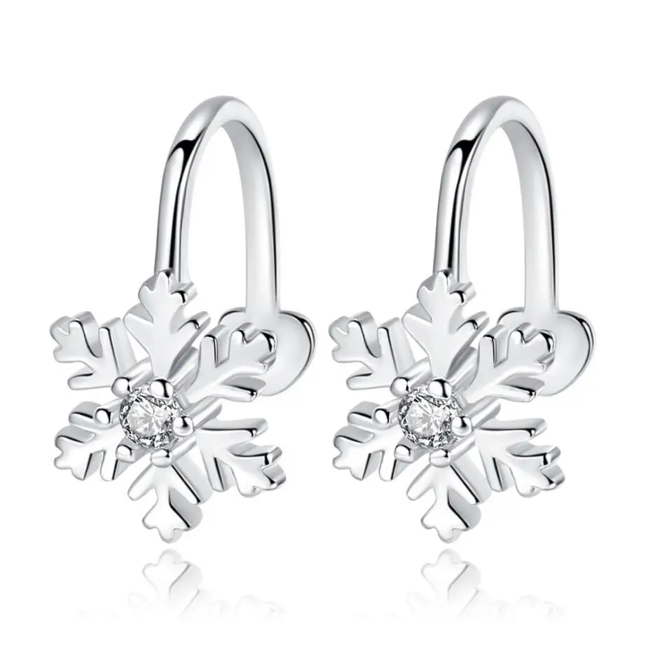 

Snowflake Ear Clip Fashion Zircon Christmas Earrings, White