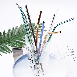 Image of Colored 304 Stainless Steel Drinking Straws Funny Metal Gold Drinking Straws with Cleaning Brush and Packing Bag