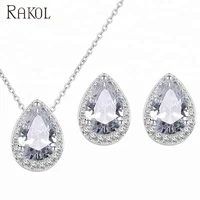 

RAKOL Hot Sales AAA Cubic Zirconia Water Shape Earrings Chain Necklace Jewelry set S267